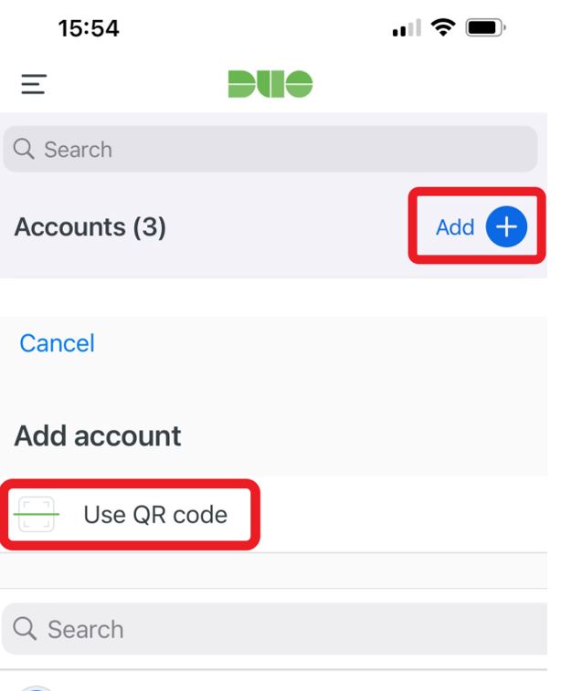 Duo mobile app - Add account or use QR code